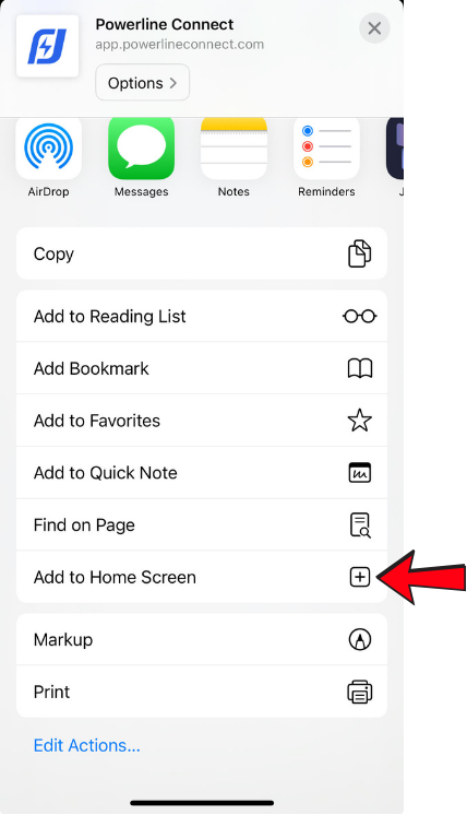 Add to Home Screen option