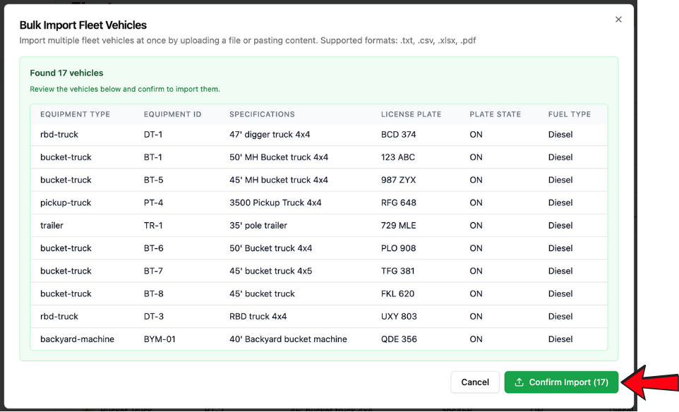 Verify fleet vehicle details